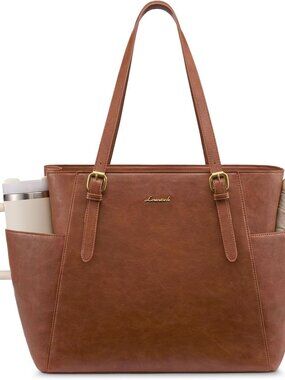 Laptop Tote Bag for Women,Leather Work Computer Briefcase Bag | Large Cup Holder